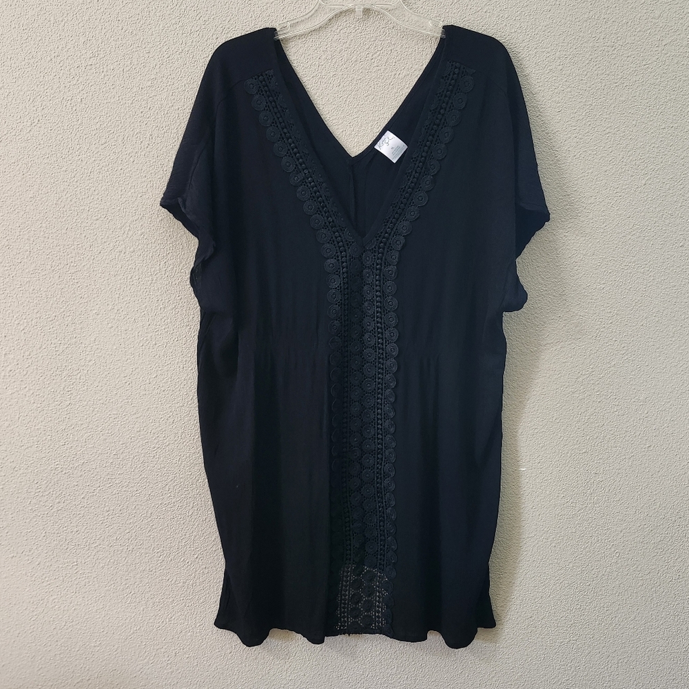 Black Gauzy V-neck Swimsuit Cover-Up Size XL